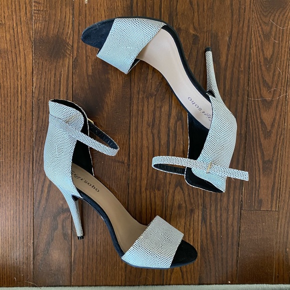 Zigisoho heeled black and white sandals with ankle strap - Picture 1 of 6